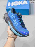 Blue HOKA Rocket X 3 running shoe with black and light-blue sole accents; image text shows code 2607JWD239A19 and sizes 40–45.