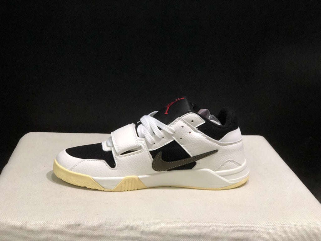 Single side profile showing the dark Swoosh, layered white upper, forefoot strap, and sail-colored sole.