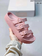 Light pink Papillio three-strap sandal shown from an angled front view.
