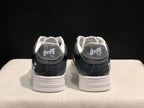 Rear view showing BAPESTA heel branding, padded collars, and white midsoles.