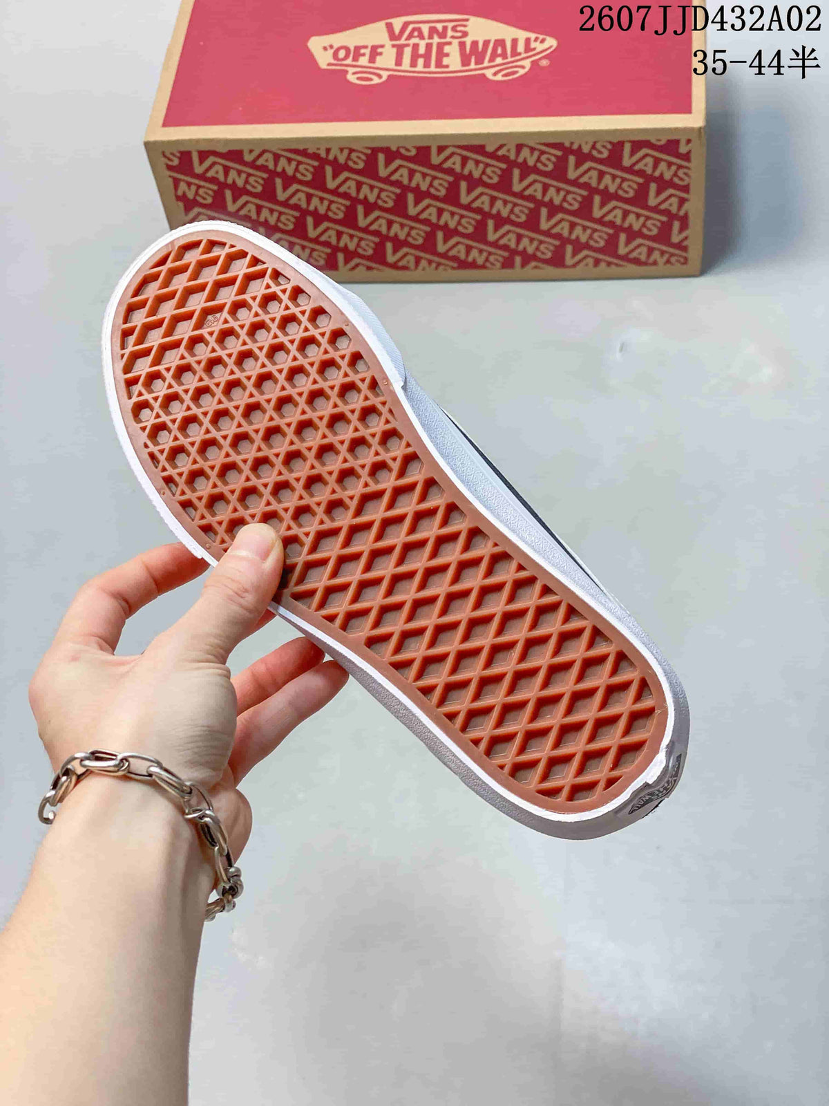 Close-up of the Vans sneaker outsole with a diamond-pattern tread