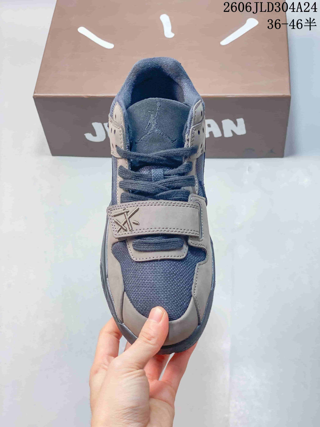 Top view of the sneaker showing its laces and forefoot strap