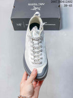 Front view showing the patterned laces and gray toe overlay