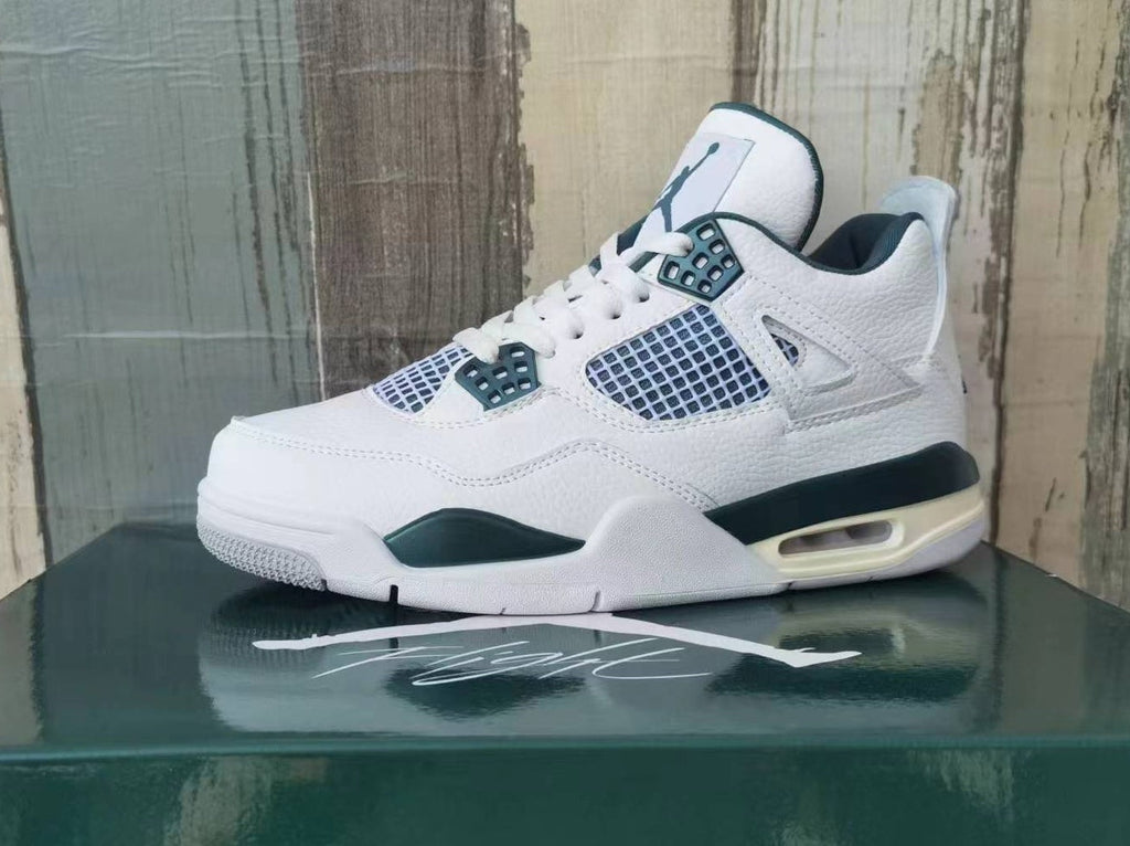 Jordan 4 White and Dark Green Sneakers