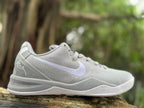 Side view of a Wolf Grey Nike Kobe 8 with a light-colored Swoosh