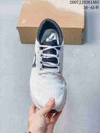Top view of the laced shoe with a padded navy collar