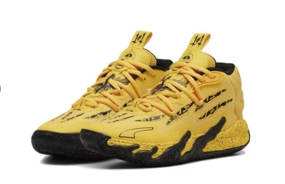 Yellow and black high-top basketball shoes shown as a pair.