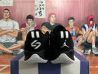 Rear view of black and grey Jordan Luka basketball shoes with contrasting heel logos