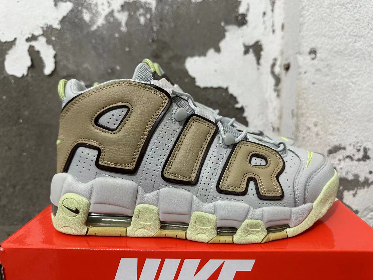 Side view showing oversized brown AIR lettering, gray panels and light lime details.