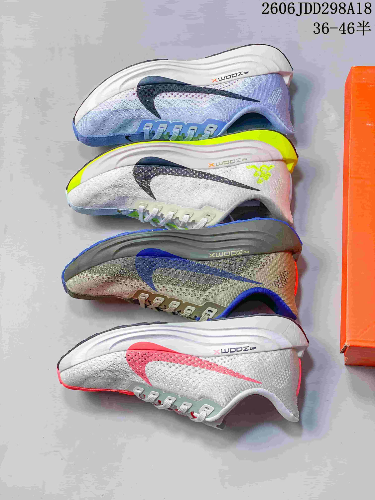 Four Nike Pegasus Plus Next Nature color variations shown from the side
