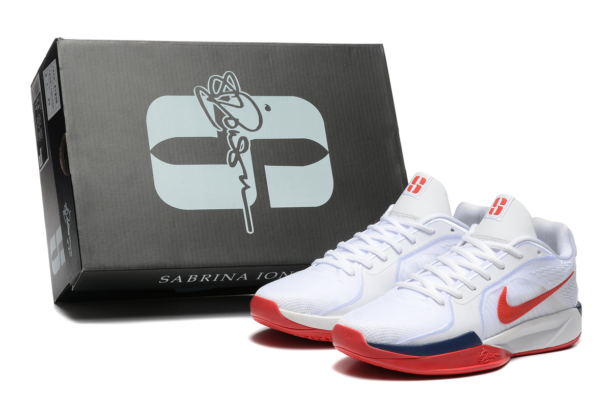 Nike Sabrina 1 shoes beside a box marked Sabrina 1