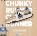 MLB Chunky Runner sneaker in beige, ivory and black with mesh panels, blue accents and a chunky textured outsole