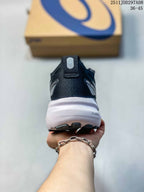 Rear view of the sneaker showing the padded heel, Asics detailing, and visible PureGEL marking on the white midsole.
