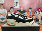 Side view showing the black and white sneaker upper and visible midsole cushioning window.