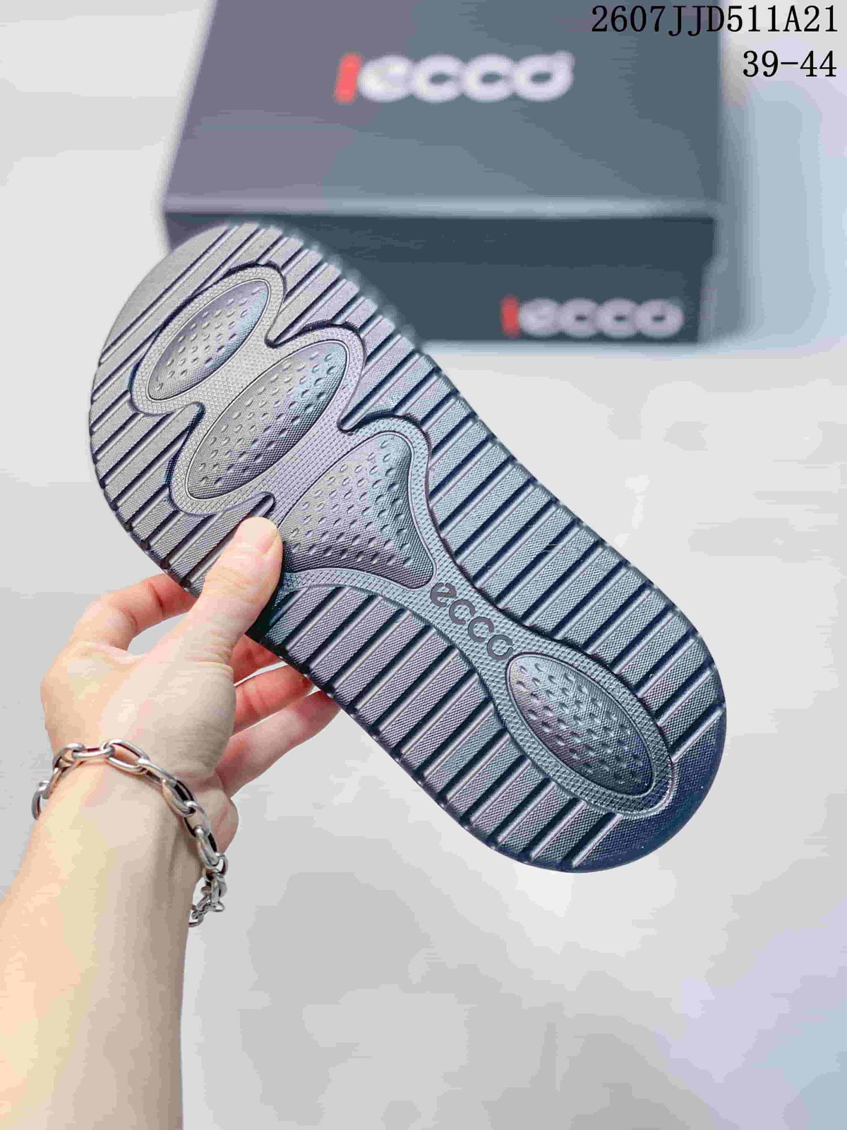 Close view of the sandal outsole showing a textured tread pattern and ECCO branding.