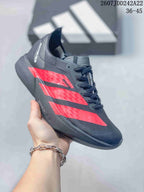 Black Y-3 Adios Pro 4 sneaker with red side overlays; image text shows JDD242A22 and sizes 36–45.