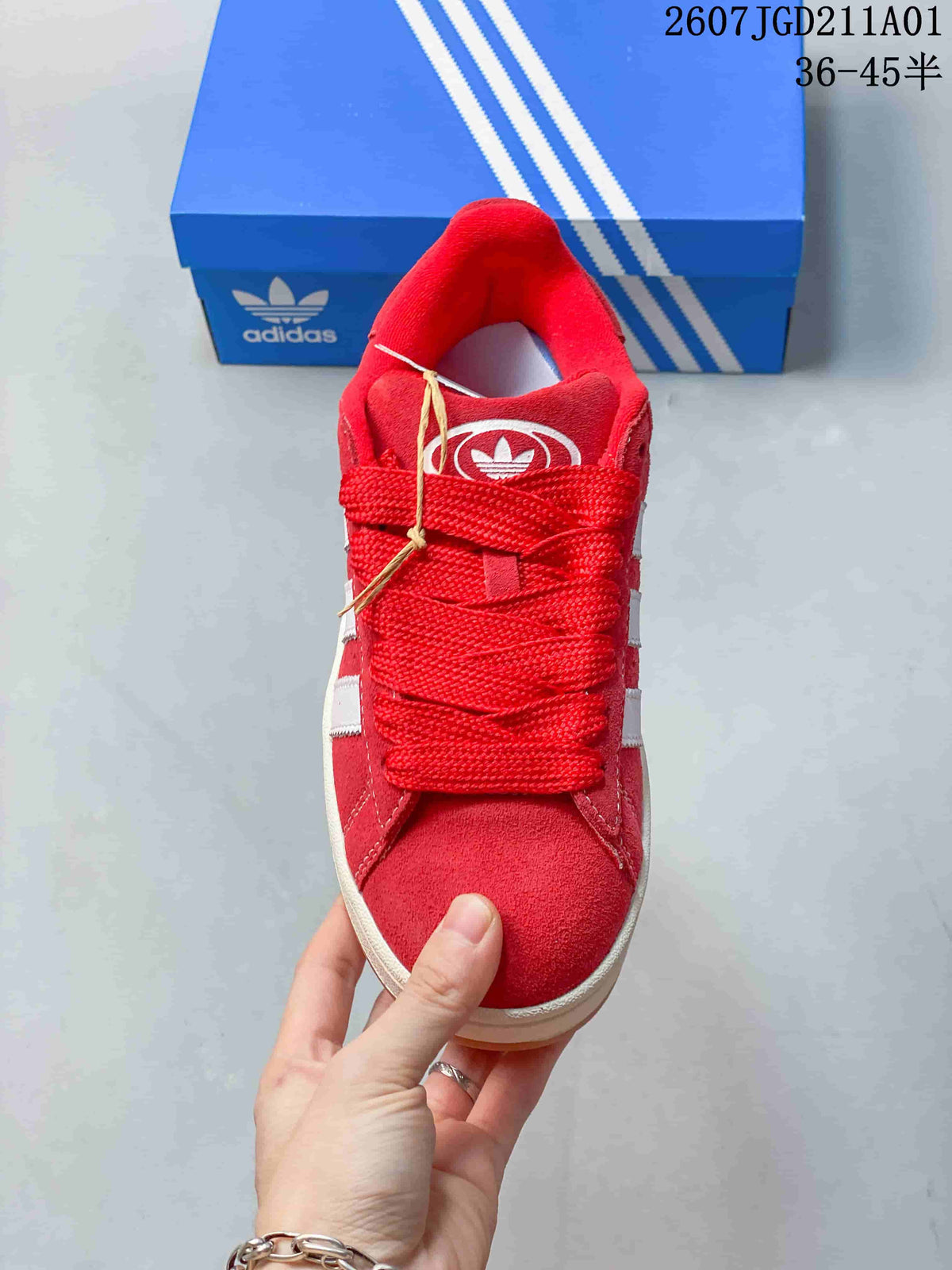 Top view of the red sneaker with matching laces