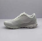Opposite side view of the all-white Alo sneaker showing the padded collar and raised heel.