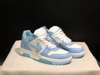 Front three-quarter view of the pair highlighting the perforated toe panels and detachable blue tag.