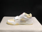Side profile showing the white upper, grey Swoosh, cream paneling, midfoot strap and cream outsole.
