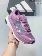 Angled side view of the purple Terrex sneaker