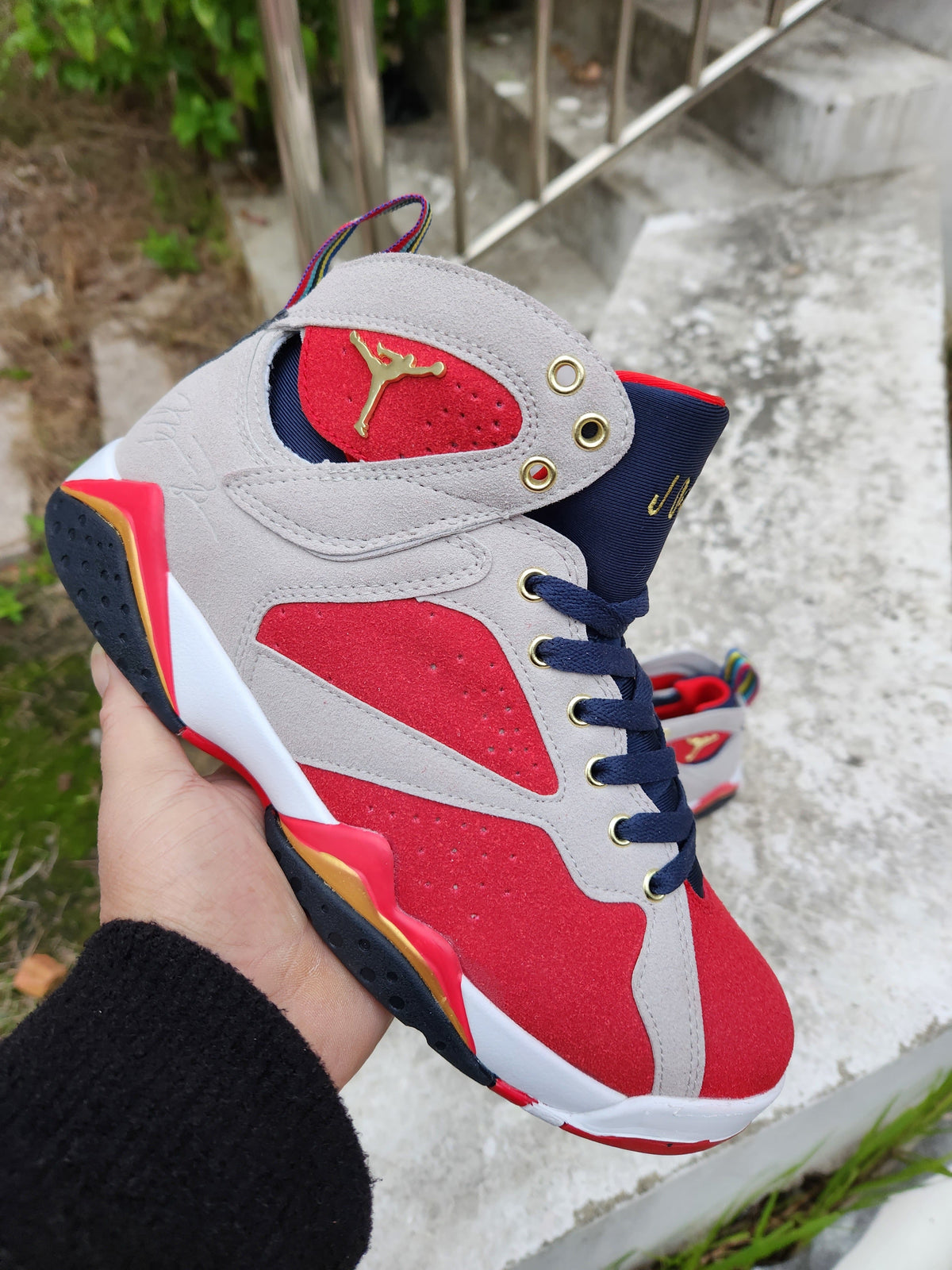 Trophy Room x Air Jordan 7 Sneakers in Gray, Red and Gold