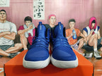 Front view of blue Nike Hyperdunk basketball shoes with white soles