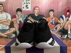 Front view of black Jordan basketball shoes showing the tongues, laces, and white outsole accents