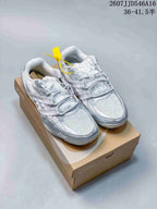 White and silver ASICS Hypersync sneakers displayed on an ASICS shoebox; image text shows style code 2607JJD546A16 and size range 36–41.5 with half sizes.