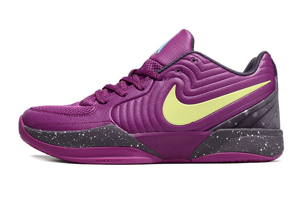 Side profile of a purple Ja 2 basketball shoe.