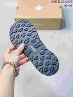 Underside view of the sneaker showing the geometric patterned rubber outsole; image text shows style code 2607JLD245A25 and size range 36–46.