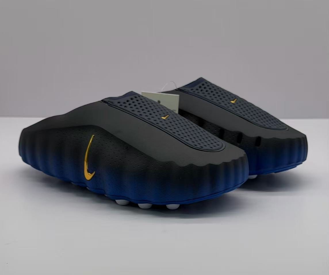 Angled view of the pair showing the perforated uppers and gold Swoosh details.