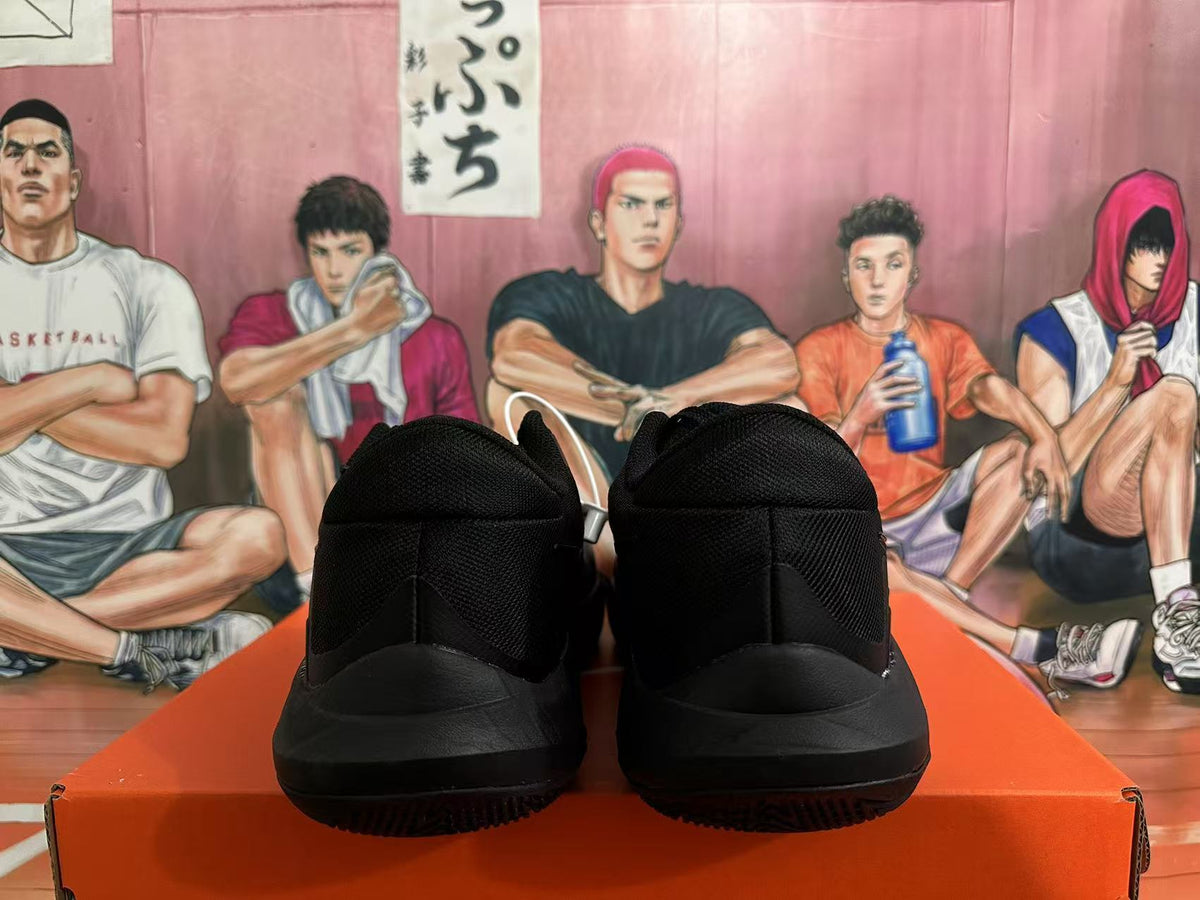 Rear view of black Nike basketball sneakers