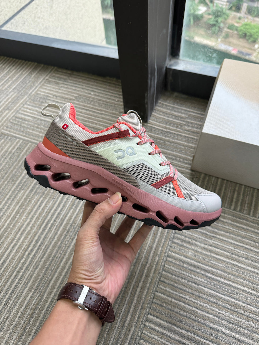 On Running Cloudmonster 5 Sneakers in Pink and Gray