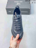 Top view showing the tongue, patterned laces, and toe area
