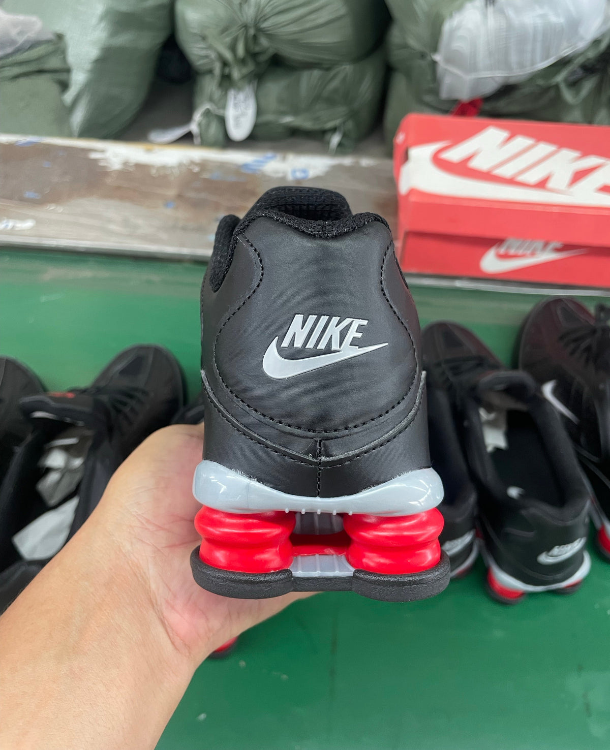Nike Black and Red Shox Low-Top Sneakers
