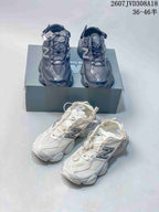 Image showing both dark and white New Balance 9060 colorways together; style code 2607JVD308A18 and size range 36–46 are visible.