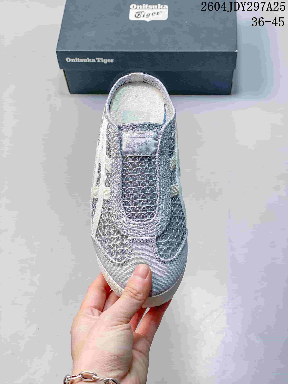Top view showing the textured toe box, tongue label, and slip-on opening.