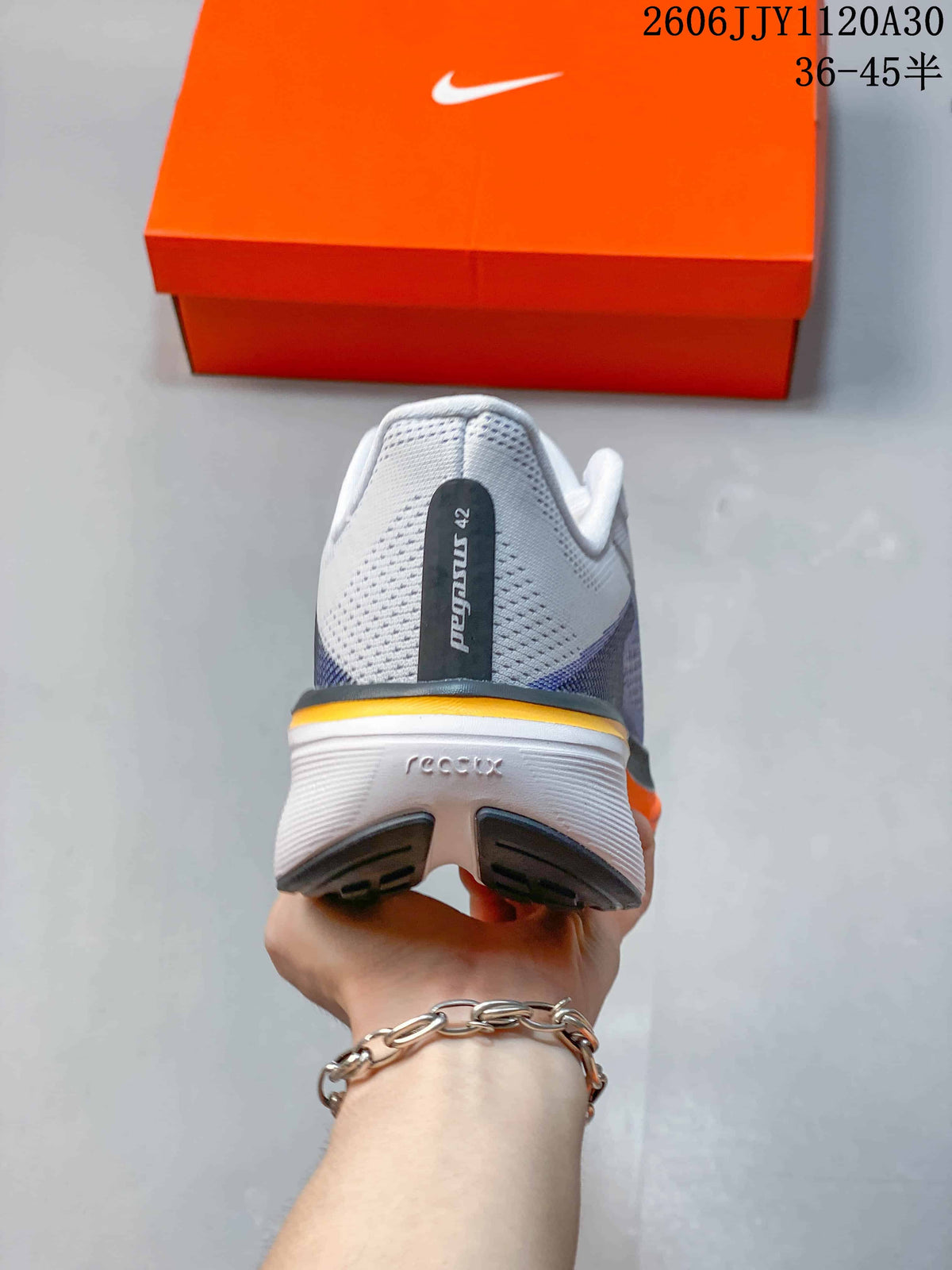 Rear view of the Nike Pegasus 42 heel and midsole.