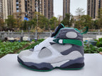 Jordan 8 High-Top Sneakers in Green, White and Grey