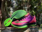 Nike Kobe 6 shoes with bright green patterned outsole and side profile