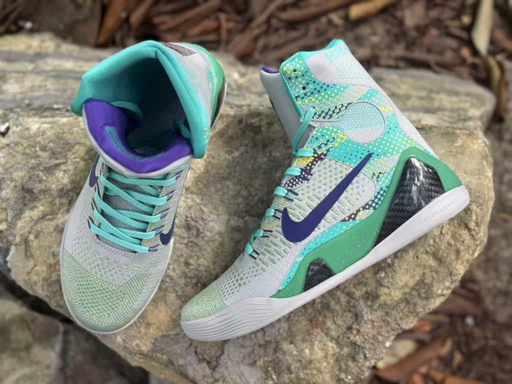 Top and side views of Nike Kobe 9 high-top basketball shoes