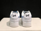 Rear view of the pair showing BAPE STA heel labels and white padded collars.