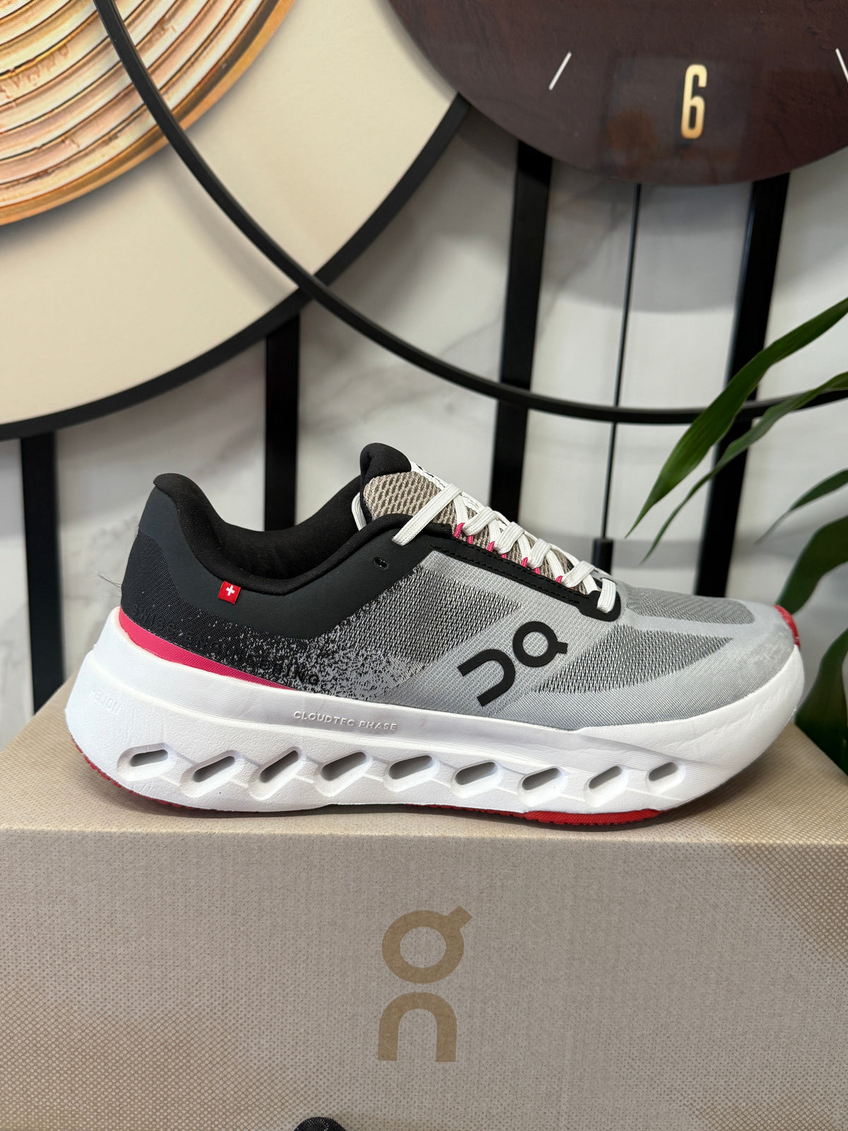 On Cloudsurfer Running Shoes – Gray, Black & Red