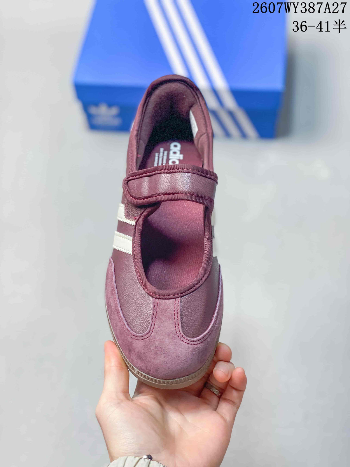 Top view showing the rounded toe, layered upper panels, and adjustable cross-foot strap.