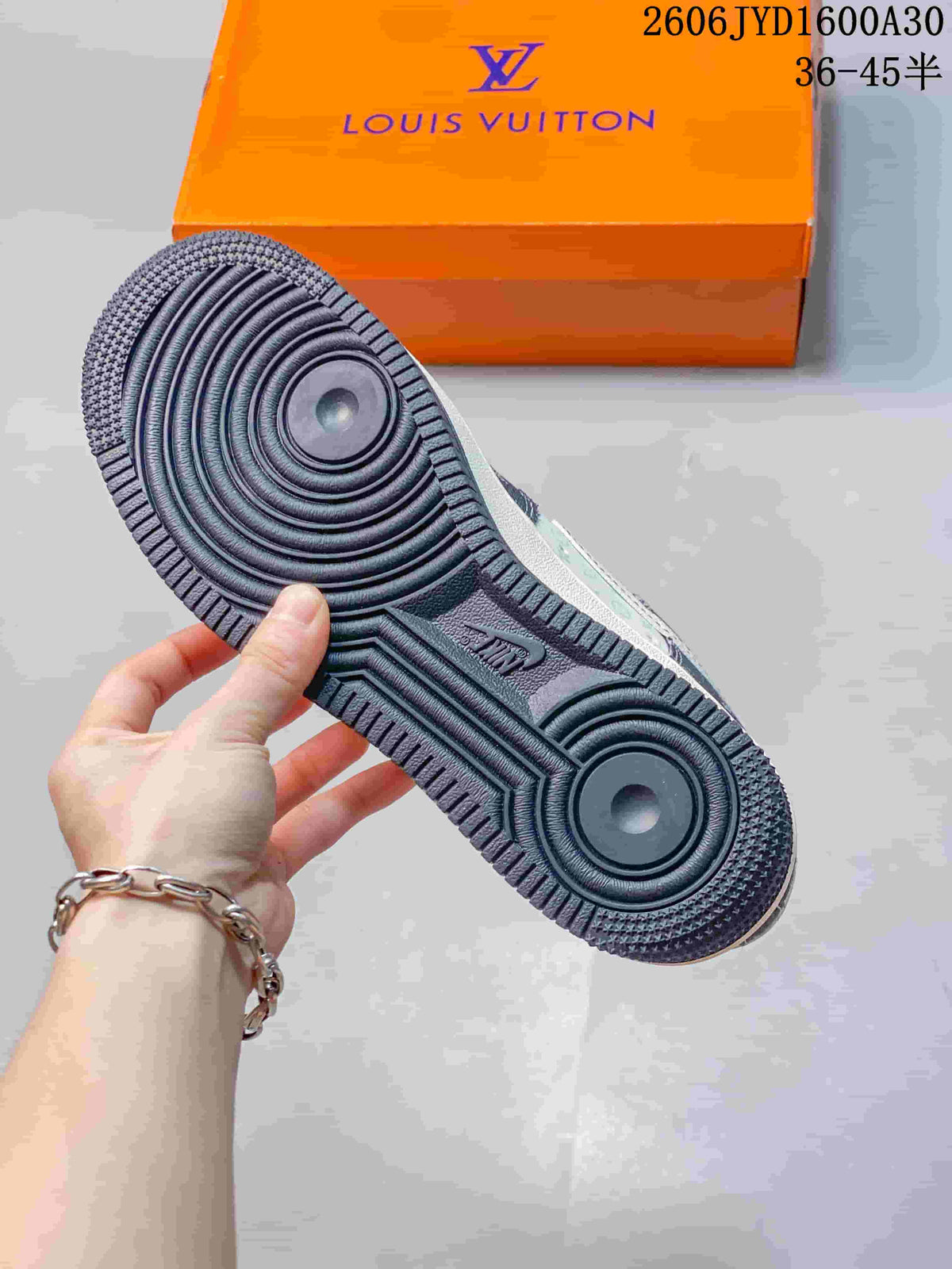 Close-up of the dark patterned outsole