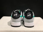 Rear view showing BAPE STA branding on the black heel tabs and textured grey heel panels.