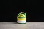 Rear view showing the green and yellow heel construction, white midsole, and green outsole.