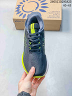 Top view showing the laces, tongue and knit-style upper