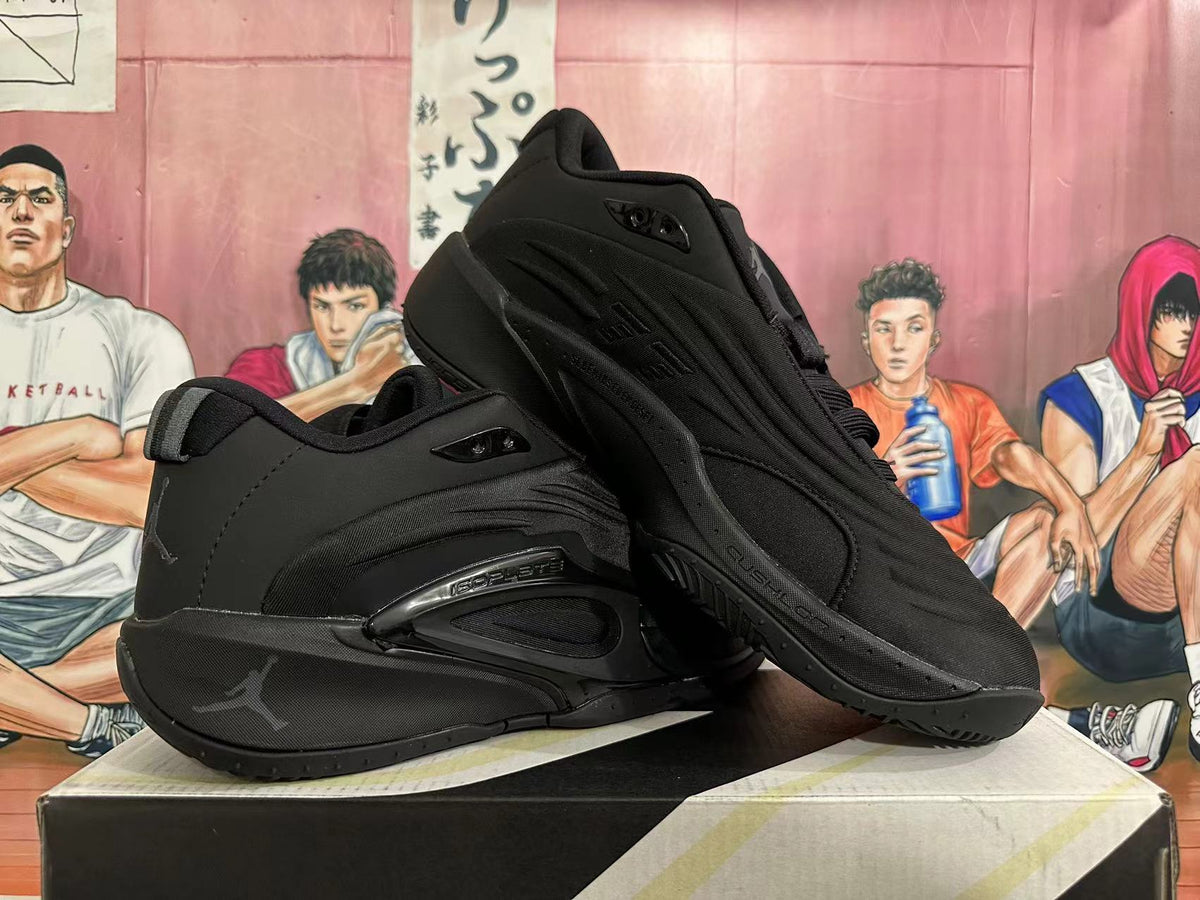 Pair of black Jordan Luka 2 shoes showing the side panels and outsole